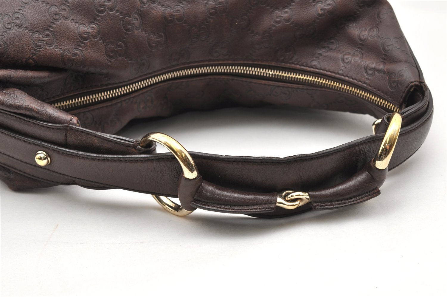 Auth GUCCI Guccissima Horsebit Large Hobo Shoulder Bag GG Leather Brown 7307K