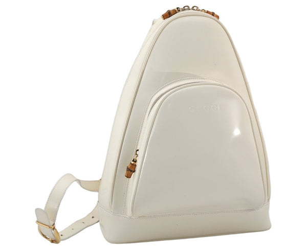 Authentic GUCCI Vintage Bamboo Shoulder Cross Body Bag Enamel White Junk 7311K