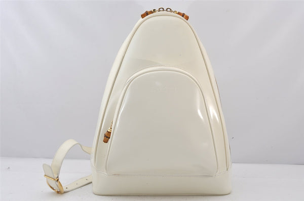 Authentic GUCCI Vintage Bamboo Shoulder Cross Body Bag Enamel White Junk 7311K