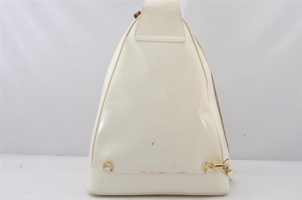 Authentic GUCCI Vintage Bamboo Shoulder Cross Body Bag Enamel White Junk 7311K