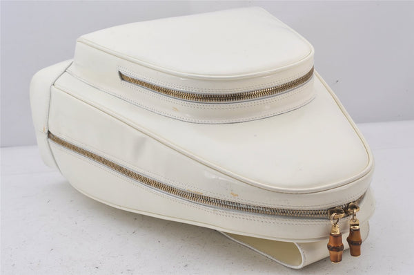 Authentic GUCCI Vintage Bamboo Shoulder Cross Body Bag Enamel White Junk 7311K