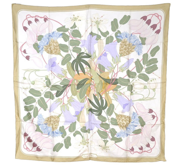 Authentic HERMES Carre 90 Scarf "Flora Graeca" Silk Beige Box 7316I