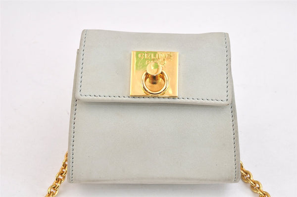 Authentic CELINE Vintage Chain Shoulder Pouch Purse Leather Light Green 7316K