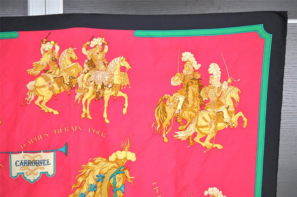 Authentic HERMES Carre 90 Scarf "CARROUSEL" Silk Black 7317I