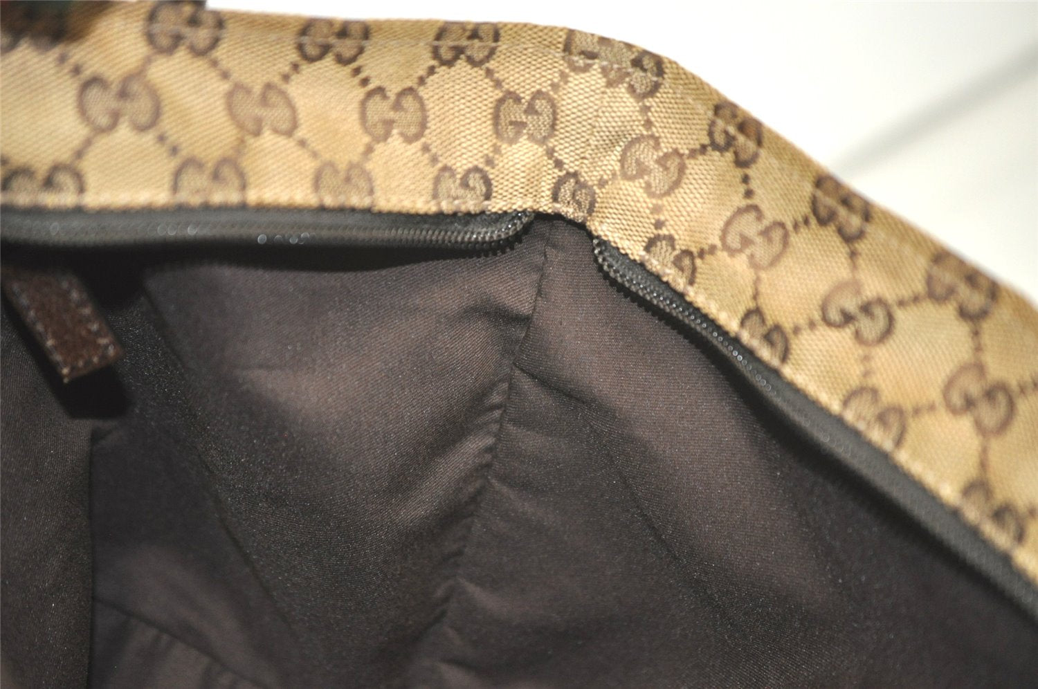 Authentic GUCCI Web Sherry Line Tote Hand Bag GG Canvas Leather Brown 7317K