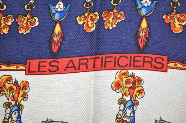 Authentic HERMES Carre 90 Scarf "LES ARTIFICIERS" Silk Navy 7318I