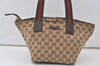 Authentic GUCCI Web Sherry Line Tote Hand Bag GG Canvas Leather Brown 7319K