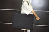 Authentic Salvatore Ferragamo Vara Canvas Leather Shoulder Tote Bag Black 7320I