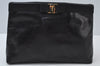 Authentic Salvatore Ferragamo Vara Ribbon Shoulder Cross Bag Enamel Black 7322I