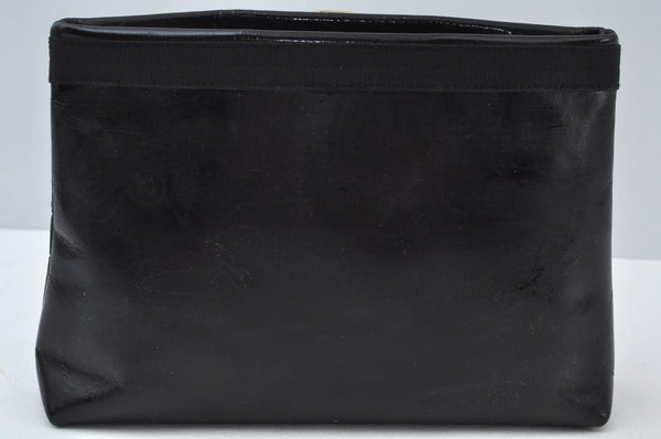 Authentic Salvatore Ferragamo Vara Ribbon Shoulder Cross Bag Enamel Black 7322I