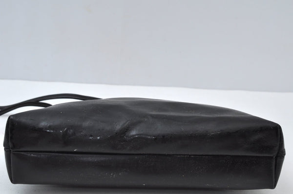 Authentic Salvatore Ferragamo Vara Ribbon Shoulder Cross Bag Enamel Black 7322I