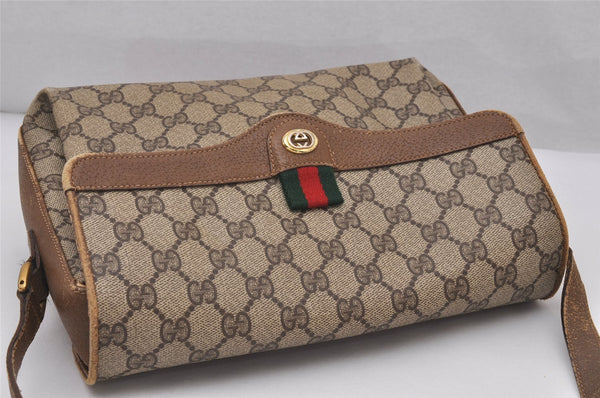 Authentic GUCCI Web Sherry Line Shoulder Cross Bag GG PVC Leather Brown 7323I