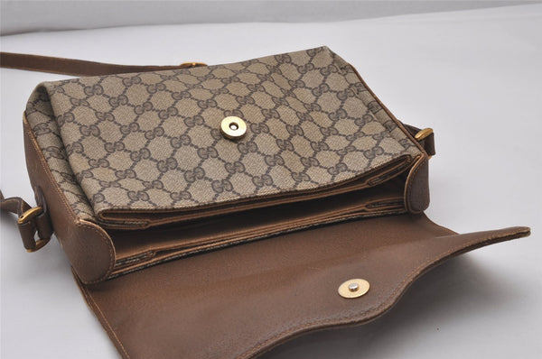 Authentic GUCCI Web Sherry Line Shoulder Cross Bag GG PVC Leather Brown 7323I