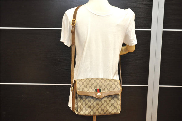 Authentic GUCCI Web Sherry Line Shoulder Cross Bag GG PVC Leather Brown 7323I