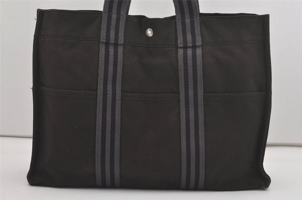 Authentic HERMES Fourre Tout MM Vintage Hand Tote Bag Canvas Black 7328I