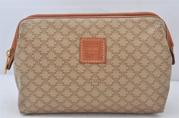 Authentic CELINE Macadam Blason Pattern Clutch Hand Bag PVC Leather Beige 7328K