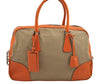 Authentic PRADA Vintage Canvas Leather Hand Boston Bag Beige 7329I