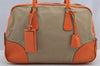 Authentic PRADA Vintage Canvas Leather Hand Boston Bag Beige 7329I