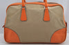 Authentic PRADA Vintage Canvas Leather Hand Boston Bag Beige 7329I