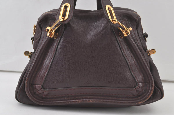 Authentic Chloe Paraty Medium 2Way Shoulder Hand Bag Purse Leather Purple 7329K