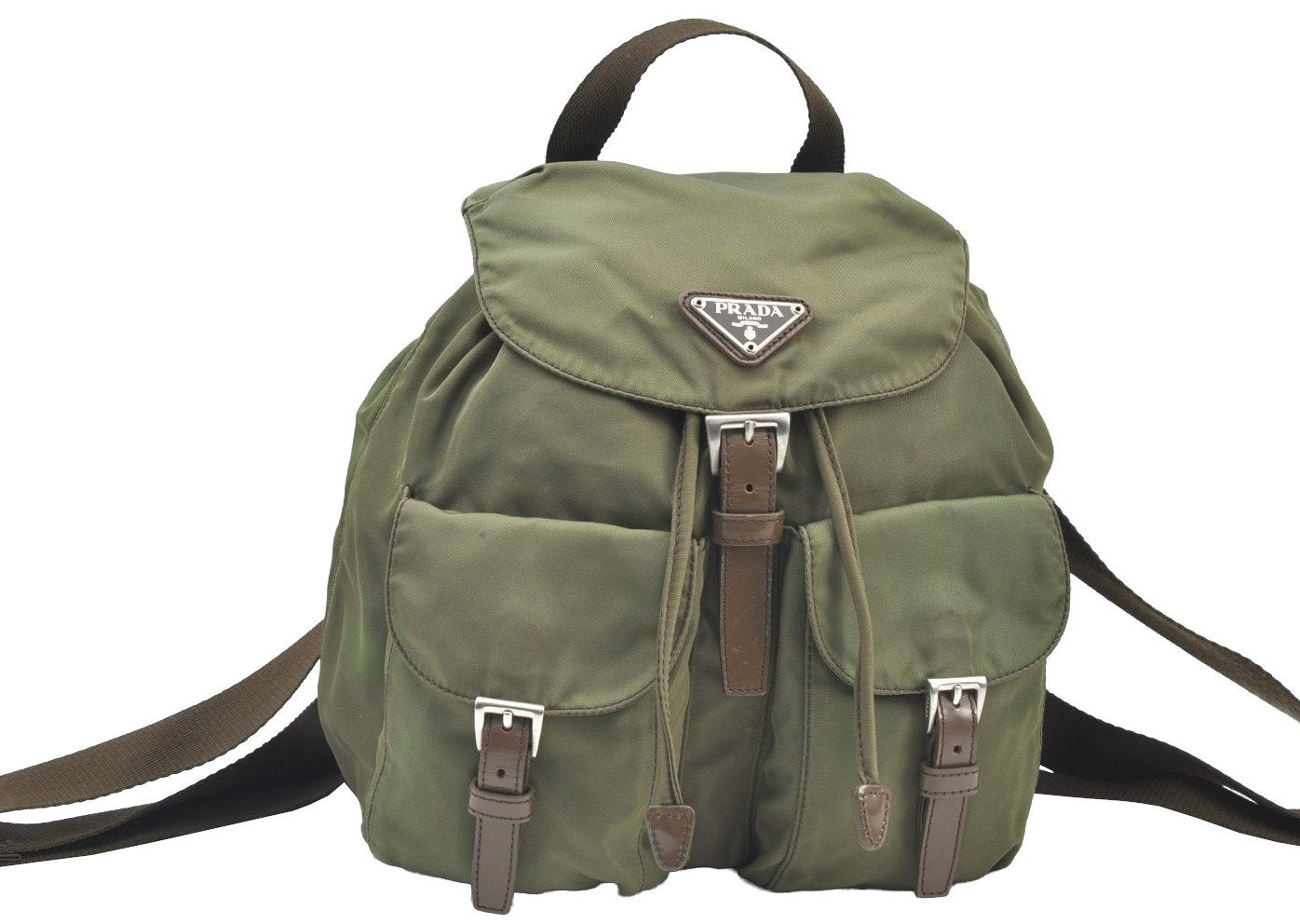 Authentic PRADA Vintage Nylon Leather Backpack Purse Khaki Green 7331H