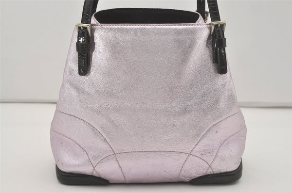 Authentic PRADA Vintage Leather Nappa Metal Shoulder Hand Bag B10369 Pink 7332I