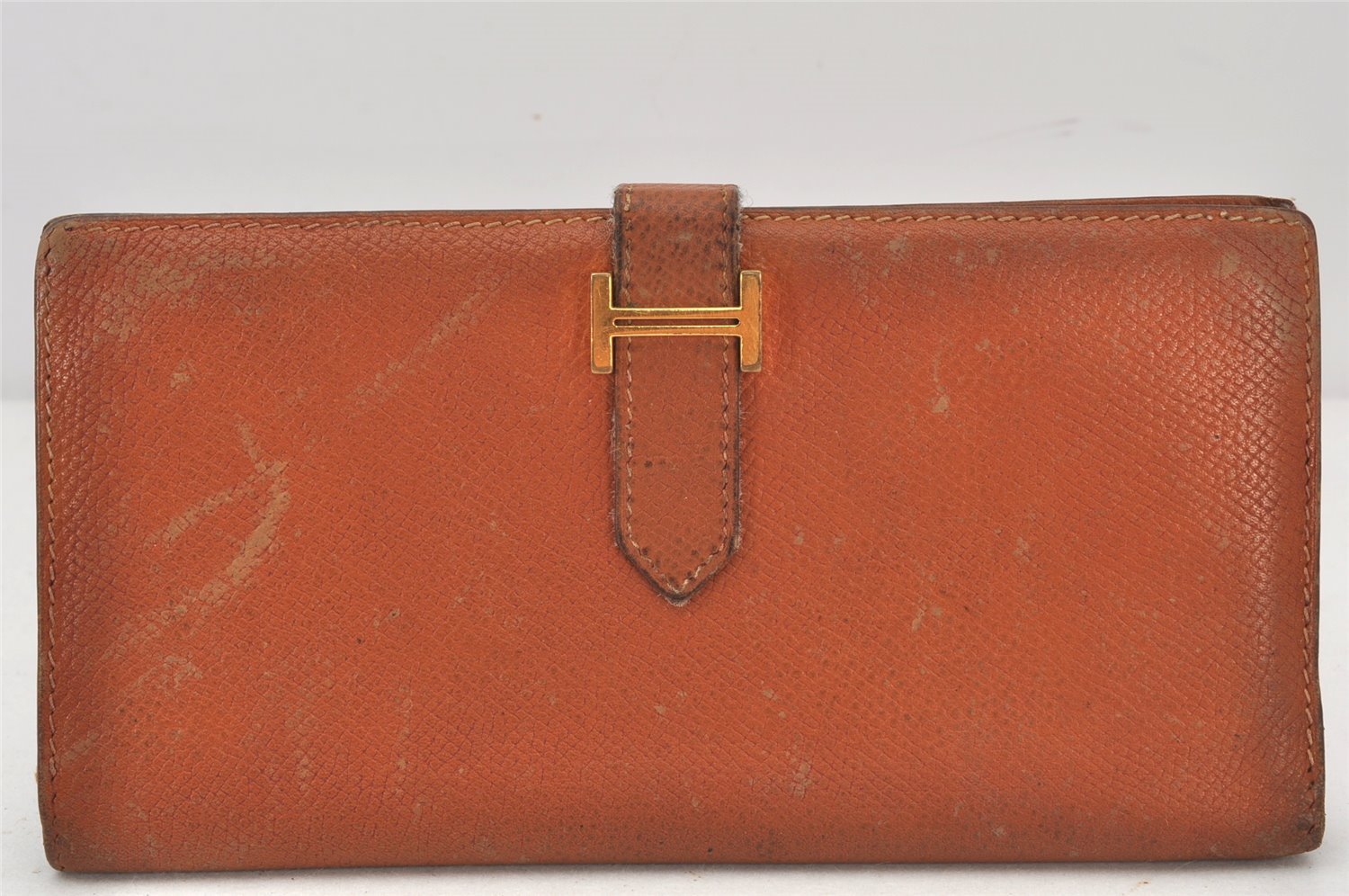 Authentic HERMES Bearn Classic Vintage Leather Long Wallet Purse Brown 7332K