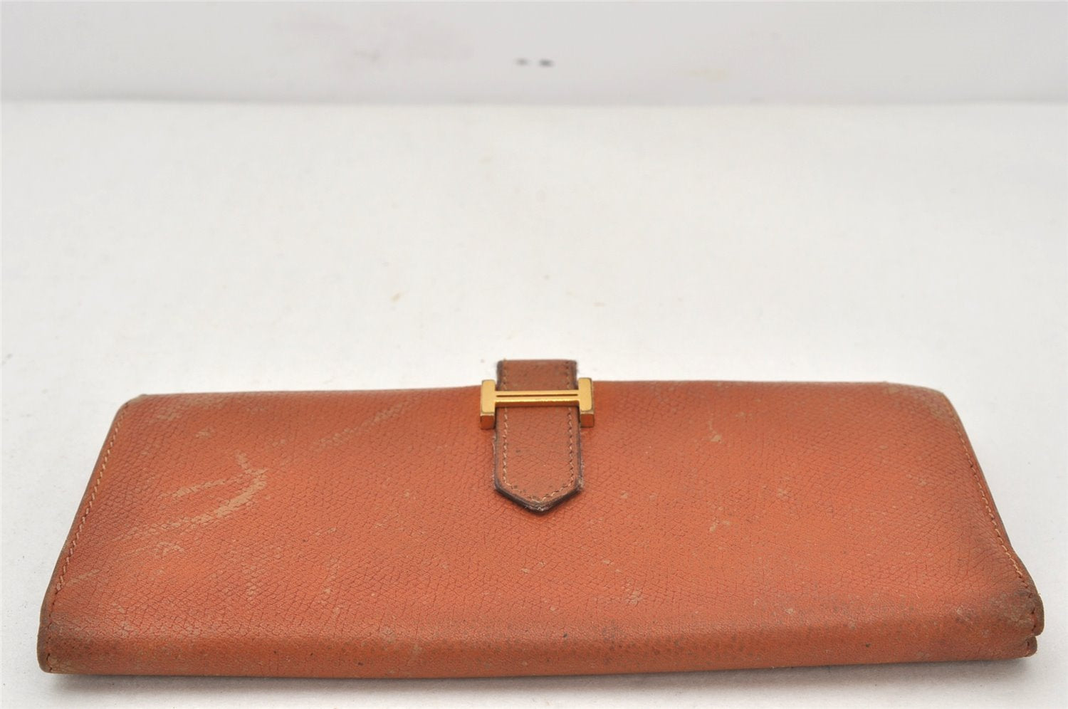 Authentic HERMES Bearn Classic Vintage Leather Long Wallet Purse Brown 7332K