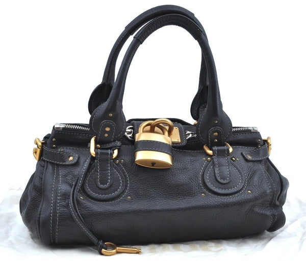 Authentic Chloe Vintage Paddington Leather Shoulder Hand Bag Black 7333H