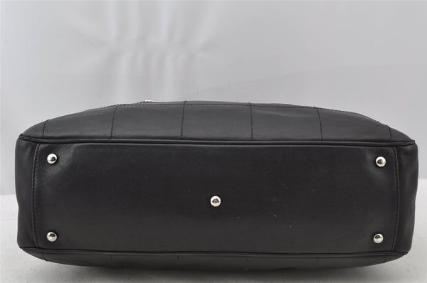 Authentic CHANEL Chocolate Bar Calf Skin CC Logo Hand Boston Bag Black 7335I