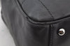 Authentic CHANEL Chocolate Bar Calf Skin CC Logo Hand Boston Bag Black 7335I