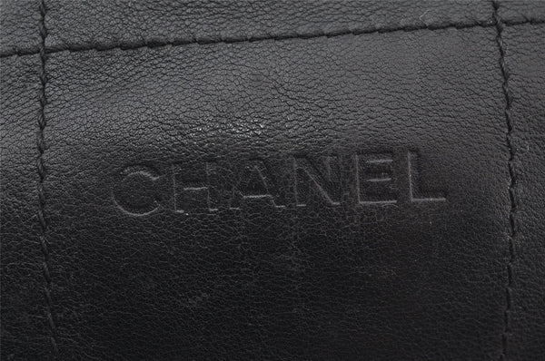 Authentic CHANEL Chocolate Bar Calf Skin CC Logo Hand Boston Bag Black 7335I