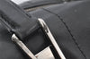 Authentic CHANEL Chocolate Bar Calf Skin CC Logo Hand Boston Bag Black 7335I