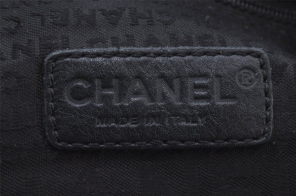 Authentic CHANEL Chocolate Bar Calf Skin CC Logo Hand Boston Bag Black 7335I