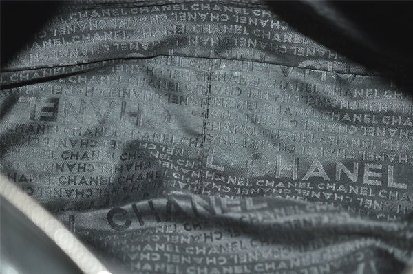 Authentic CHANEL Chocolate Bar Calf Skin CC Logo Hand Boston Bag Black 7335I