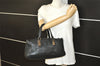 Authentic CHANEL Chocolate Bar Calf Skin CC Logo Hand Boston Bag Black 7335I
