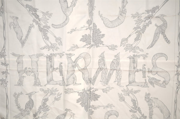 Authentic HERMES Carre 90 Scarf "Alphabet Ⅲ" Silk White 7340I