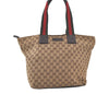 Authentic GUCCI Web Sherry Line Tote Bag GG Canvas Leather 131231 Brown 7340K