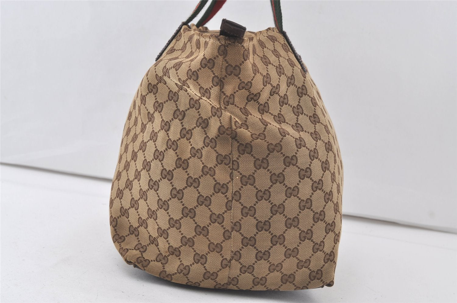 Authentic GUCCI Web Sherry Line Tote Bag GG Canvas Leather 131231 Brown 7340K