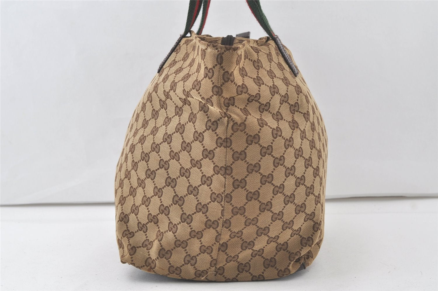 Authentic GUCCI Web Sherry Line Tote Bag GG Canvas Leather 131231 Brown 7340K