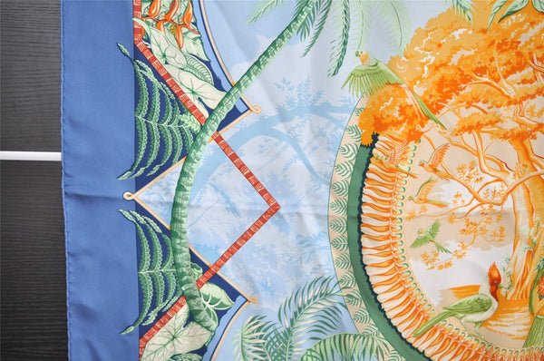 Authentic HERMES Carre 90 Scarf "ALOHA" Silk Blue 7342I