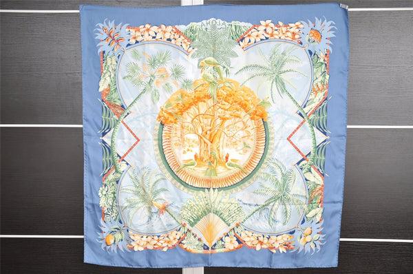 Authentic HERMES Carre 90 Scarf "ALOHA" Silk Blue 7342I