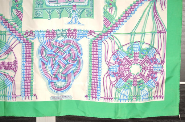 Authentic HERMES Carre 90 Scarf "MACRAME" Silk Green 7344I