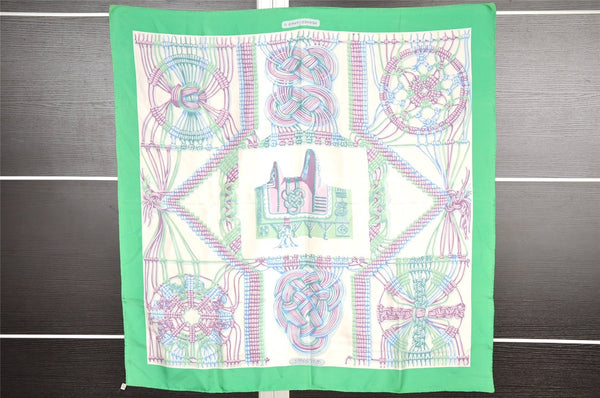 Authentic HERMES Carre 90 Scarf "MACRAME" Silk Green 7344I