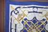 Authentic HERMES Carre 90 Scarf "Eperon d' or" Silk Blue 7347G