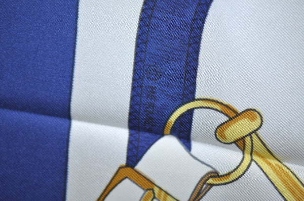 Authentic HERMES Carre 90 Scarf "Eperon d' or" Silk Blue 7347G