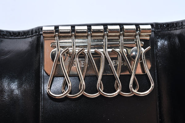 Authentic GUCCI Vintage 6 Hooks Key Case Holder Leather Black Box 7351F