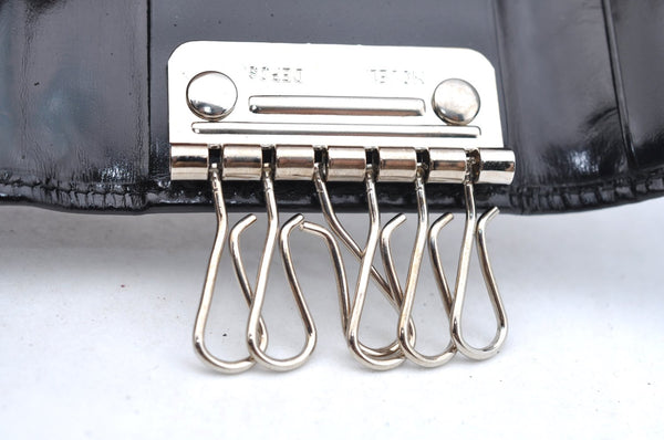 Authentic GUCCI Vintage 6 Hooks Key Case Holder Leather Black Box 7351F
