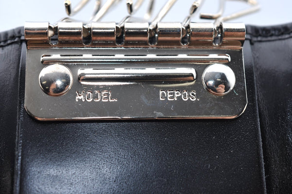 Authentic GUCCI Vintage 6 Hooks Key Case Holder Leather Black Box 7351F