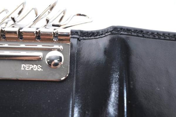 Authentic GUCCI Vintage 6 Hooks Key Case Holder Leather Black Box 7351F